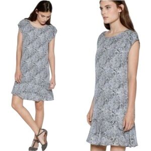 Joie Silk Dress Women's Size Small Grey White Snake Print Ruffled Crepe "Nella"